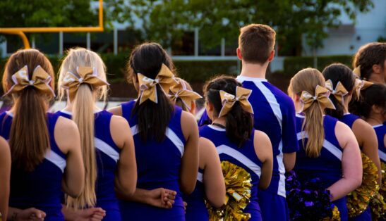 Cheerleaders in Blue-and-white Uniforms