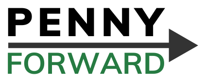 Penny Forward logo featuring an arrow pointing forward, symbolizing progress and direction.